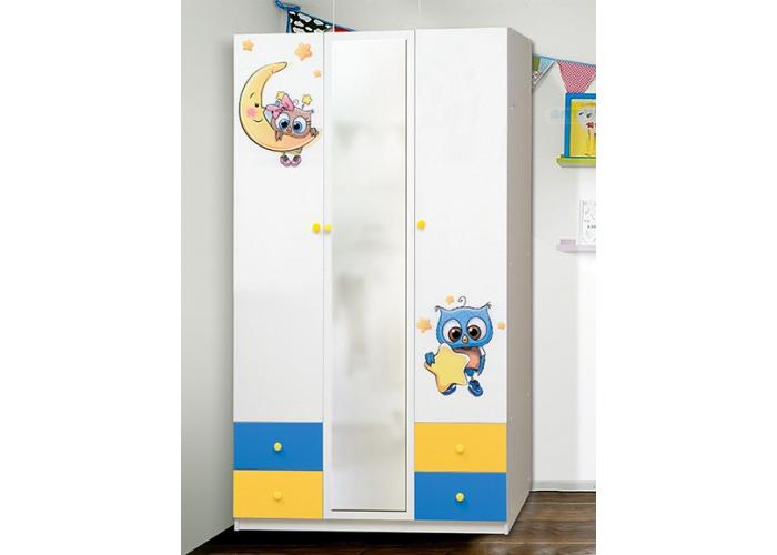 Шкаф 3-х дверный с ящиками и зеркалом Матрица Совята 3.2